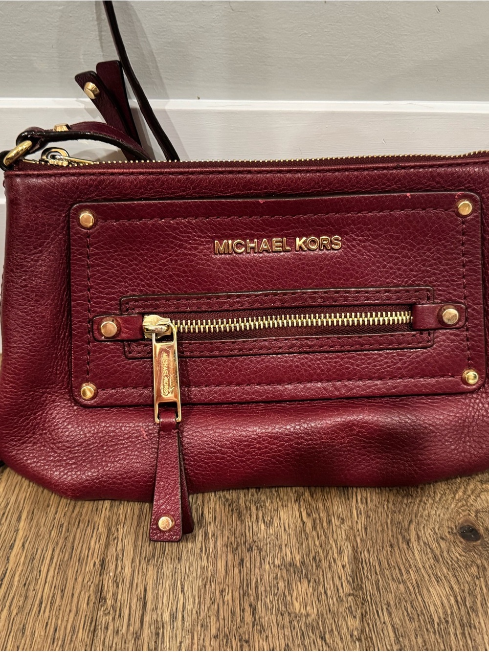 Michael Kors Burgundy Leather Crossbody with Gold Hardware